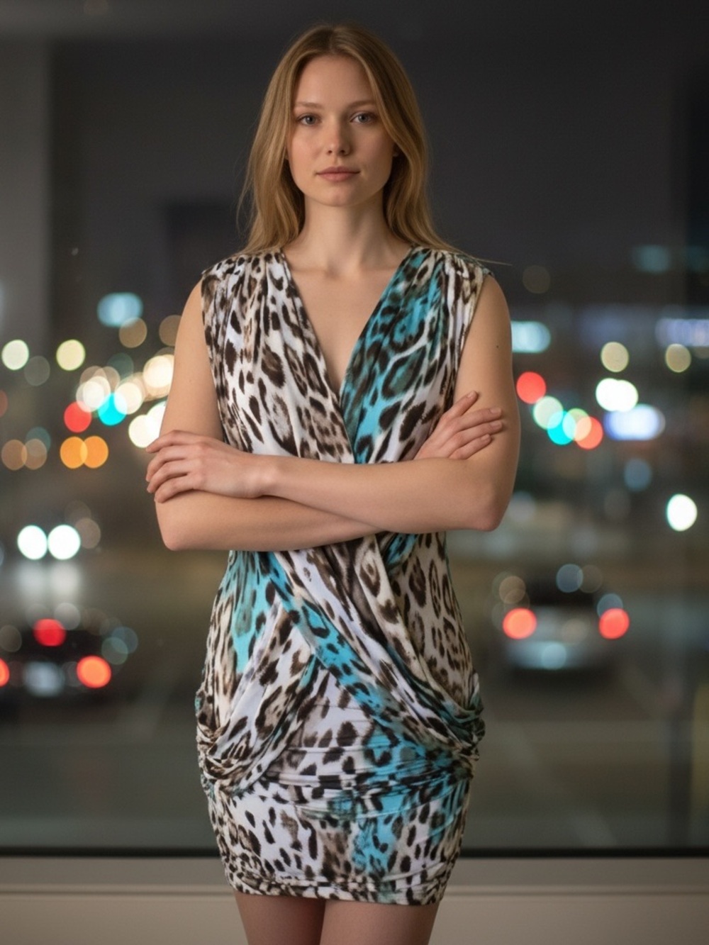 Casting Laurie‎ & Joe Multicolor Abstract Animal Print Mini Dress Size 1 Ruched